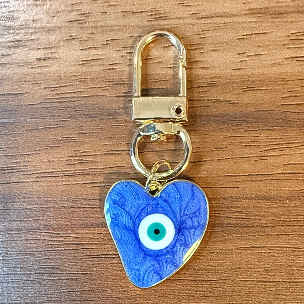 Blue Heart Keychain Purse Charm with Evil Eye New